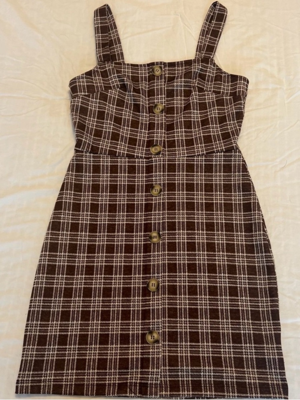 Altar'd State Brown & White Plaid Button-Front Mini Dress